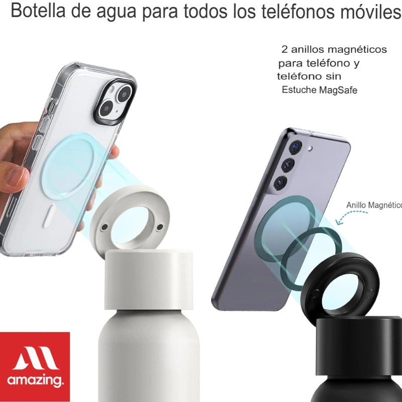 Termo Botella Agua Acero Inoxidable + Soporte Imán Celular GripBrew