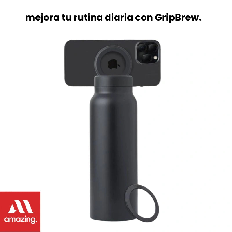 Termo Botella Agua Acero Inoxidable + Soporte Imán Celular GripBrew